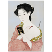 Hashiguchi Goyo woodblock print Make up Japanese woman applying make up and looking at her mirror