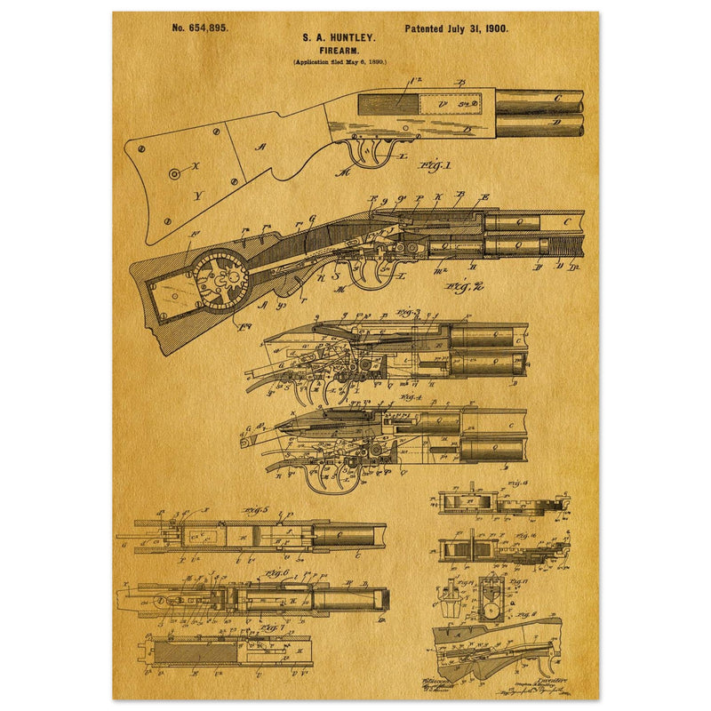 Firearm historic patent 1900. Matte paper