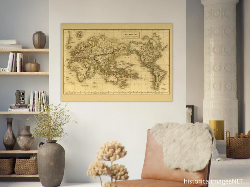 Ancient map of the world. The world on Mercator projection