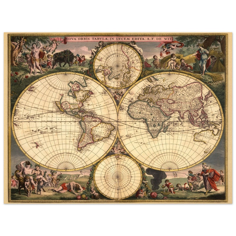 1682 Ancient double hemisphere world map by Frederick de Wit . Nova Orbis Tabula .