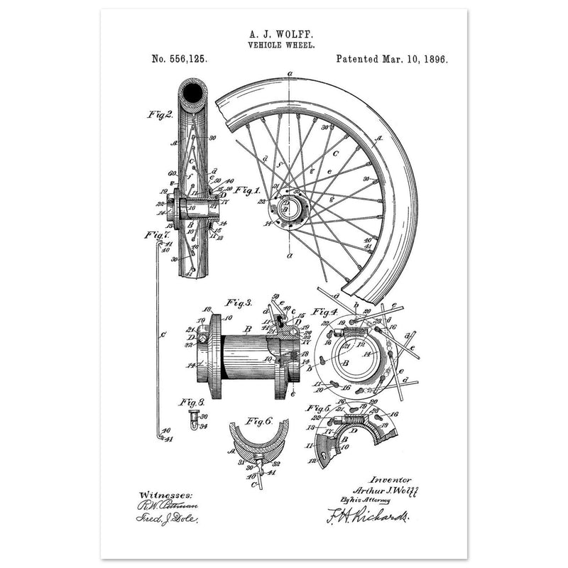 Vehicle whell patent illustration. Vintage drawing .