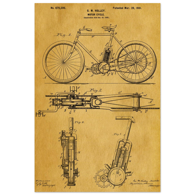 vintage motorcycle patent by G. M Holley.