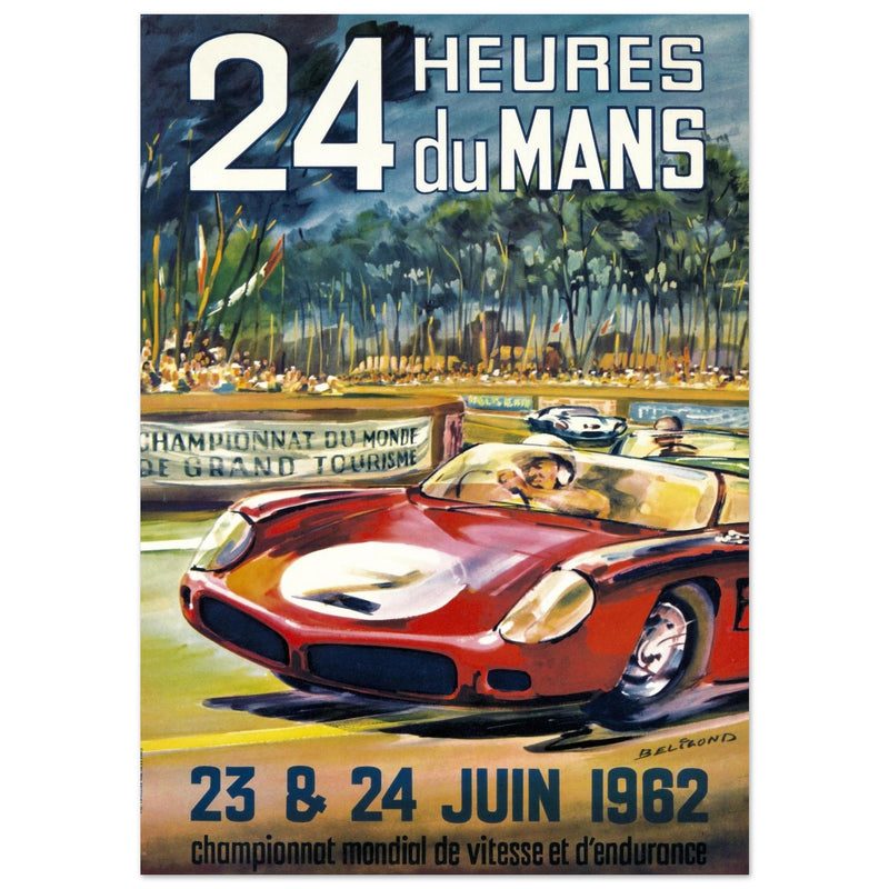 Le Mans 24 hours sports car race vintage print  1962. poster by Belegond.
