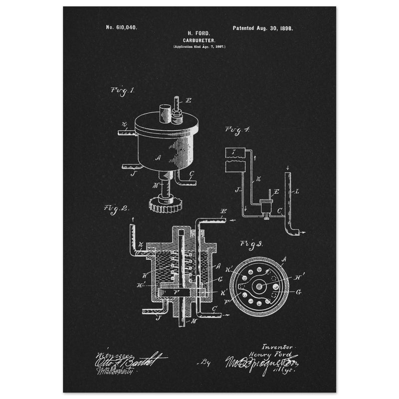 Carbureter vintage patent illustration by John Ford.