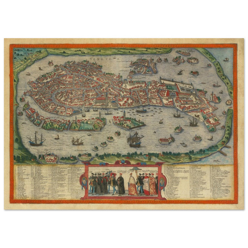 Venice Italy vintage map by Georg Braun and Frans Hogenberg. Antique maps