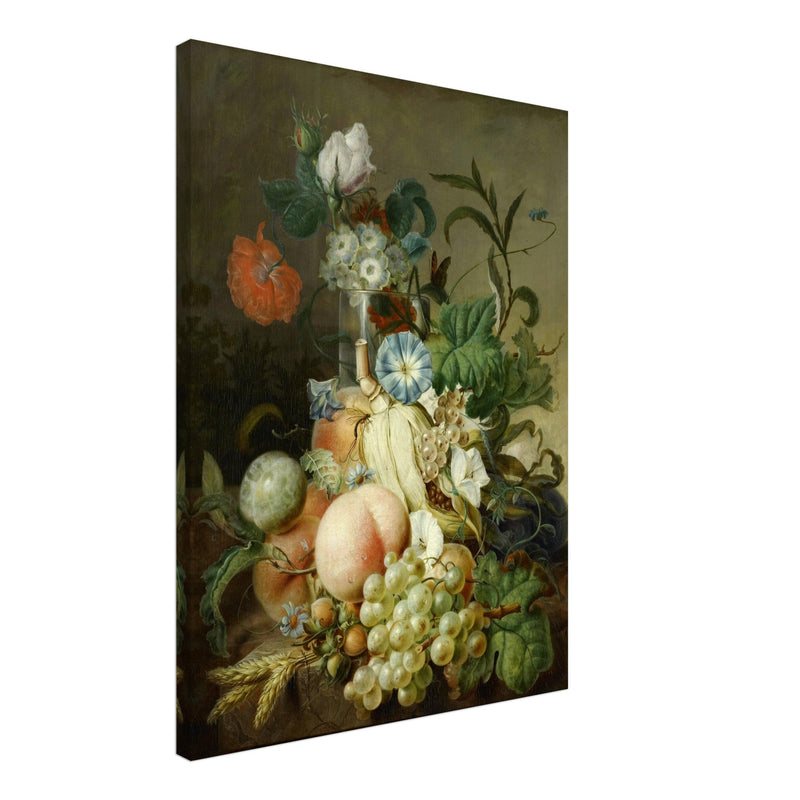 Canvas Still Life with Flowers and Fruit painter Jan Evert Morel XIX Century Canvas reproduction of beautiful flower bouquet