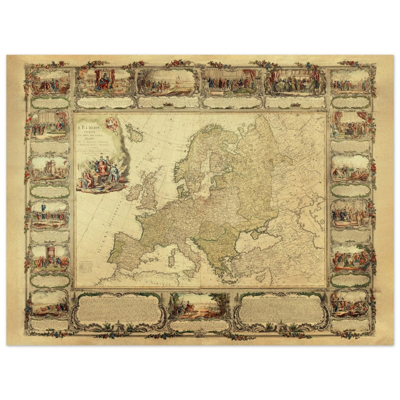 Ancient old map of Europe.  of antique illustrated european map. . XVIII Century