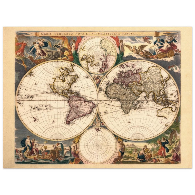Old world map Orbis Terrarum Nova et Accuratissima Tabula by Nicolaes Visscher 1658.