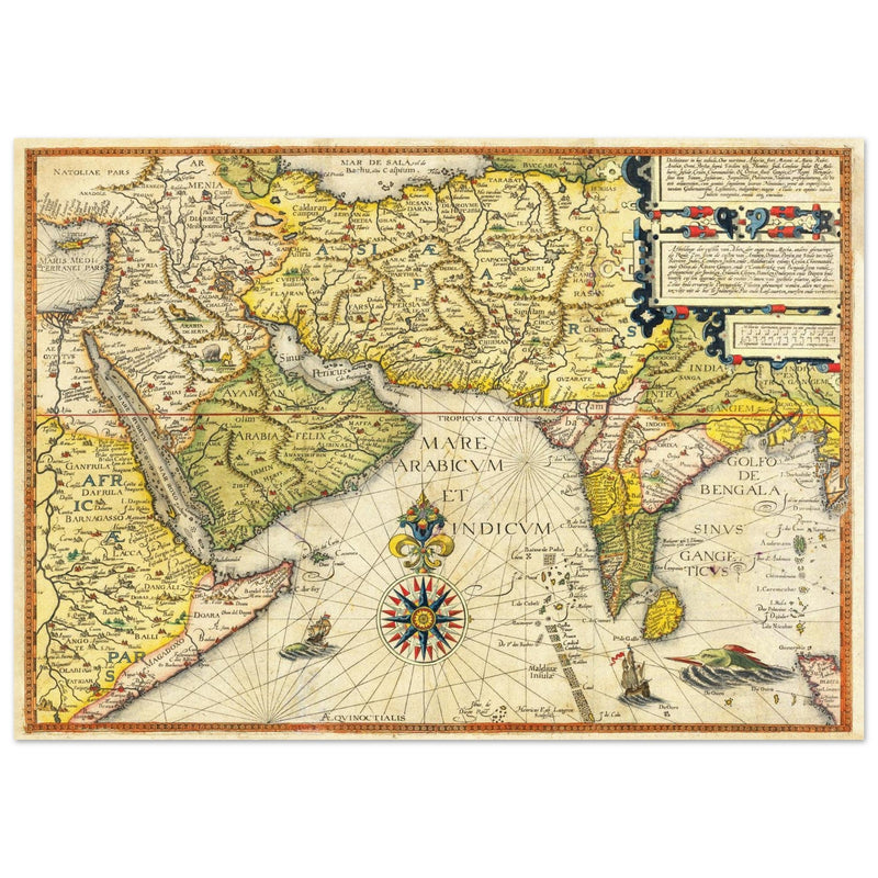 Red sea, Arabian coast and the Persian Gulf ancient map by Jan Huygen. Routes to the Indian Ocean.
