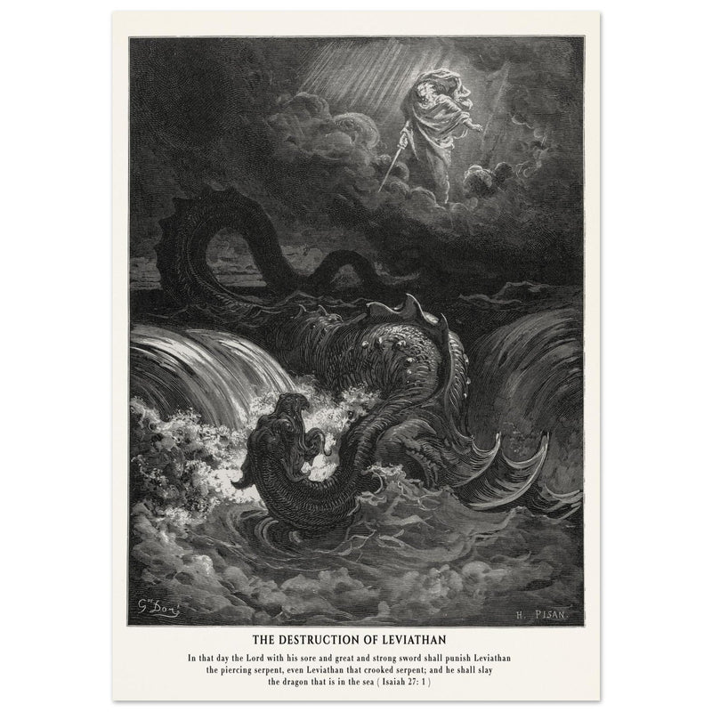 Gustave Dore The Bible engraving print . The destruction of Leviathan illustration .