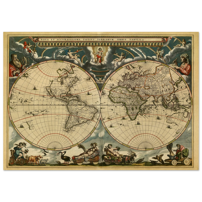 World map Nova et Accuratissima Totius Terrarum Orbis Tabula by Joan Blaeu