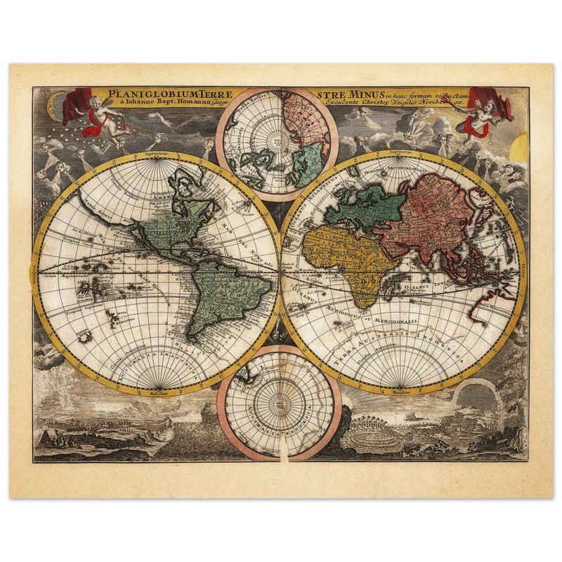 Ancient world map Planiglobium Terrestre Minus in hanc formam redactam by Johann Baptist Homann
