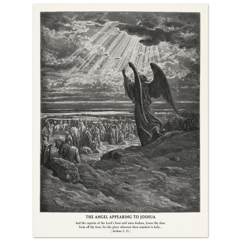 Gustave Dore The Bible engraving print . The angel appearing to Joshua .
