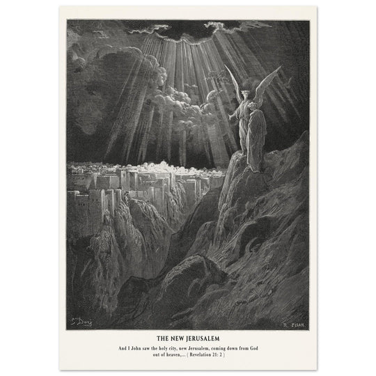 Gustave Dore The Bible engraving print . The New Jerusalem illustration .