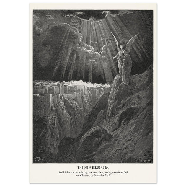 Gustave Dore The Bible engraving print . The New Jerusalem illustration .