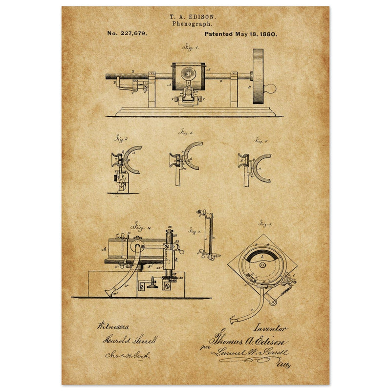 The Phonograph patentby Thomas Alva Edison. Patent 227679