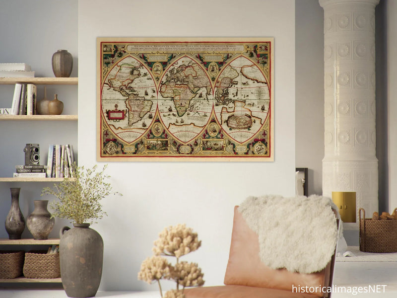 Ancient old world map of 1618. Geographica restituta per globi trientes by Franciscus Haraeus