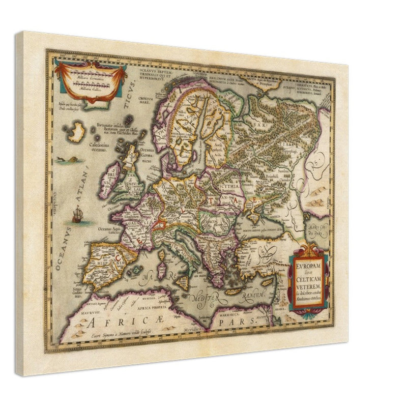 Ancient map of Europe and the Celts. Europam sive Celticam veterem by Abraham Ortelius.