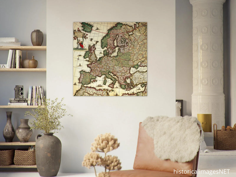 Ancient map of Europe. Nova et Accurata Totius Europæ Delineatio Vulgata" by Jacob Sandrart