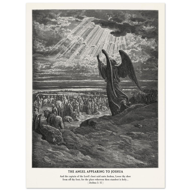 Gustave Dore The Bible engraving print . The angel appearing to Joshua .