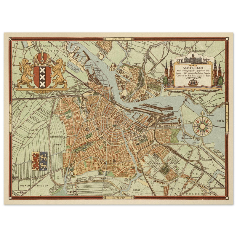 Vintage map of Amsterdam The Netherlands.