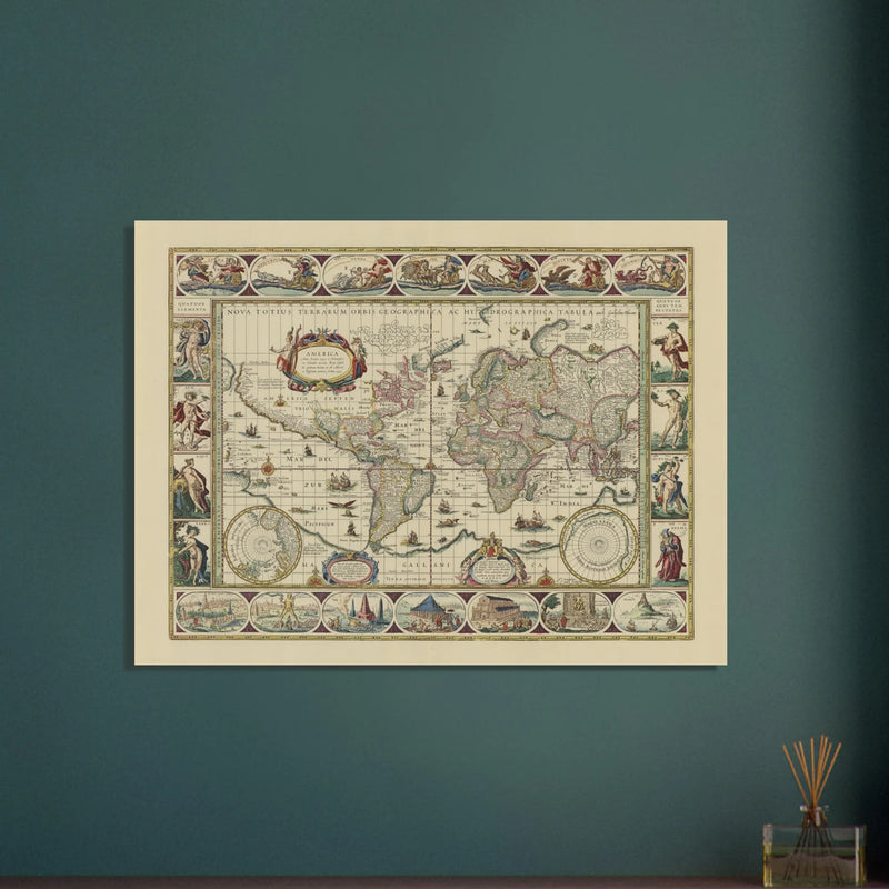 Old map of the world poster reproduction by Joan Blaeu XVII century