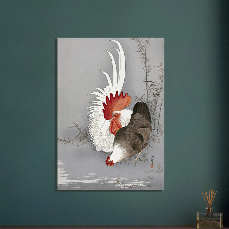 Rooster and chicken by Ohara Koson