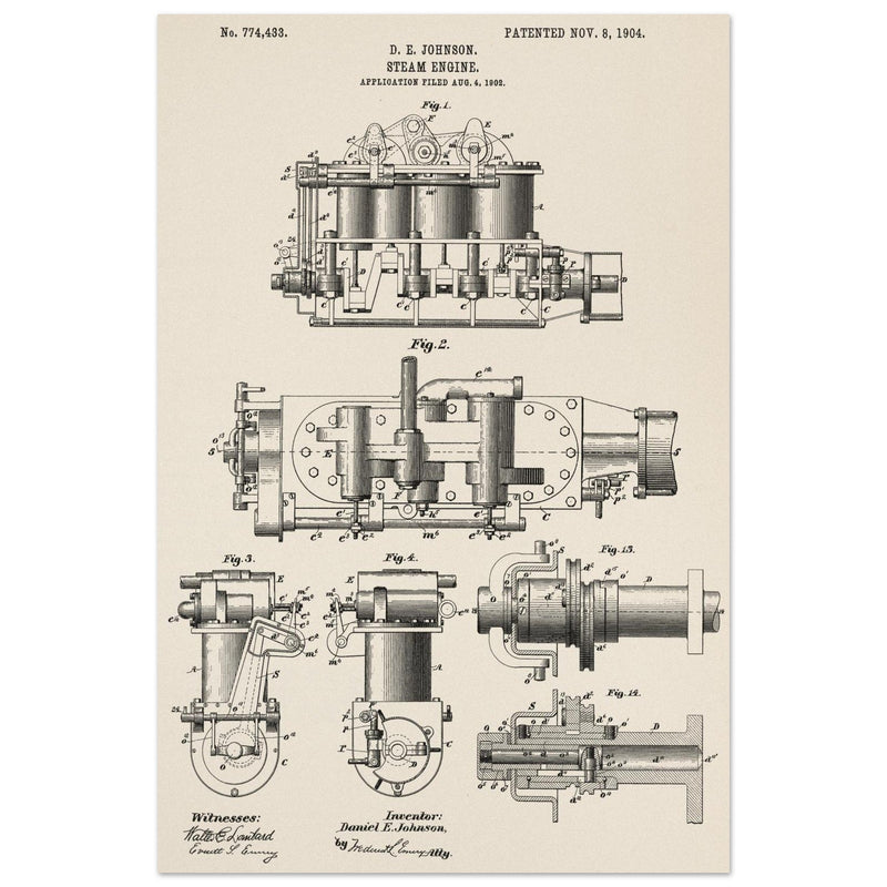 Steam engine patent 1904 by D. E Johnson.