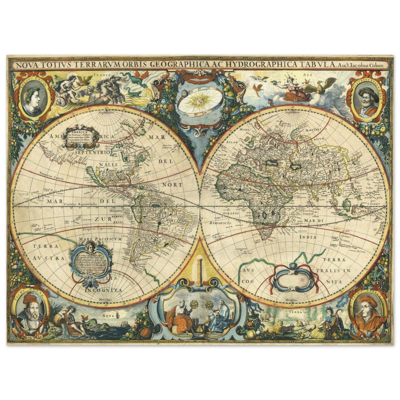 Ancient map of the world XVII Century Double Hemisphere globe map by Jacob Aertsz.