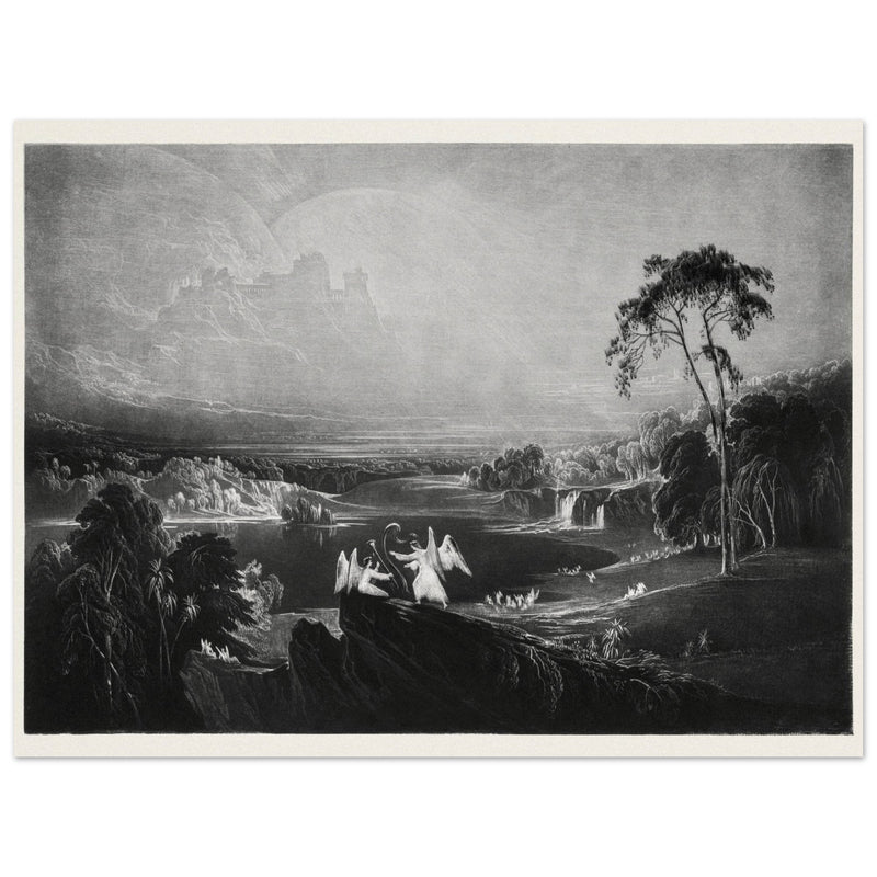 John Martin Paradise Lost Heaven – the Rivers of Bliss. Vintage mezzotint engraving .