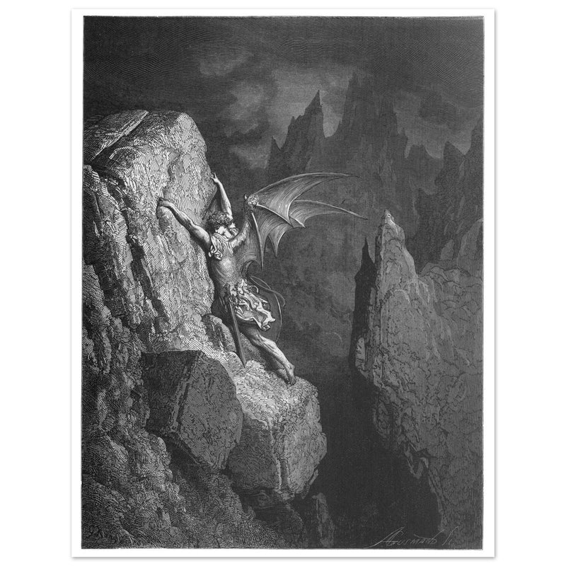 Gustave Dore Paradise Lost engraving. Satan journey through Chaos.