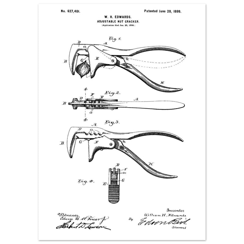 Vintage Adjustable Nut Cracker patent by William H. Edwards.