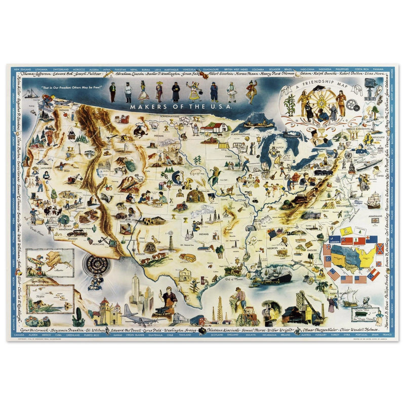 Makers of the U.S.A. A Friendship Map by Louise E. Jefferson. Pictorial map of the United States of America.