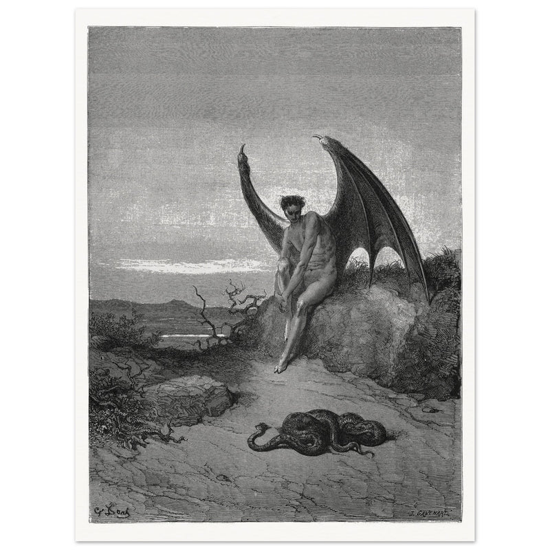 Gustave Dore Paradise Lost engraving . Satan and the serpent.