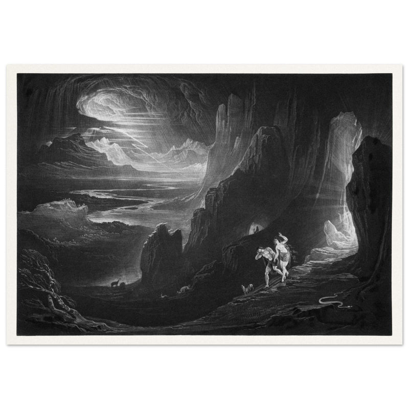 John Martin Paradise Lost vintage mezzoting engraving . Adam and Eve Driven Out of Paradise.