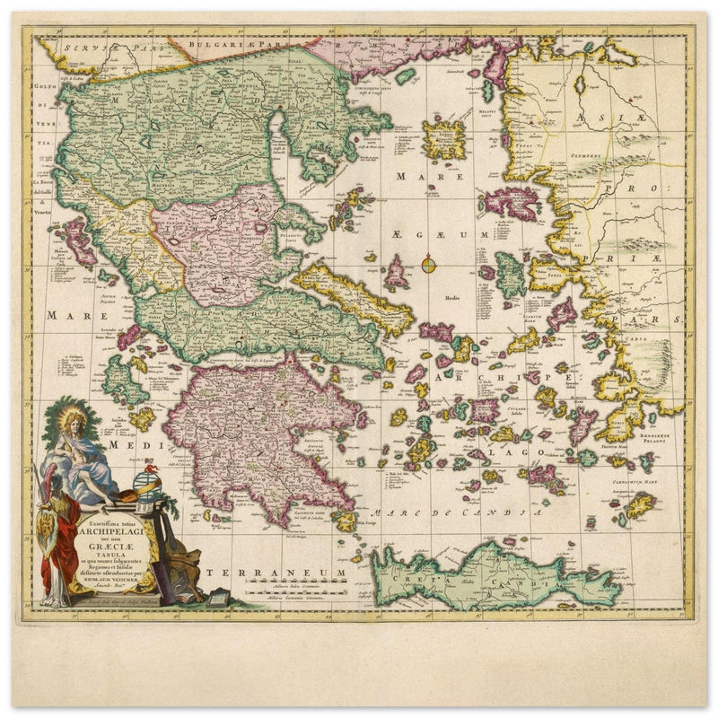 Ancient map of Greece print  1650 bt Nicolaes Visscher