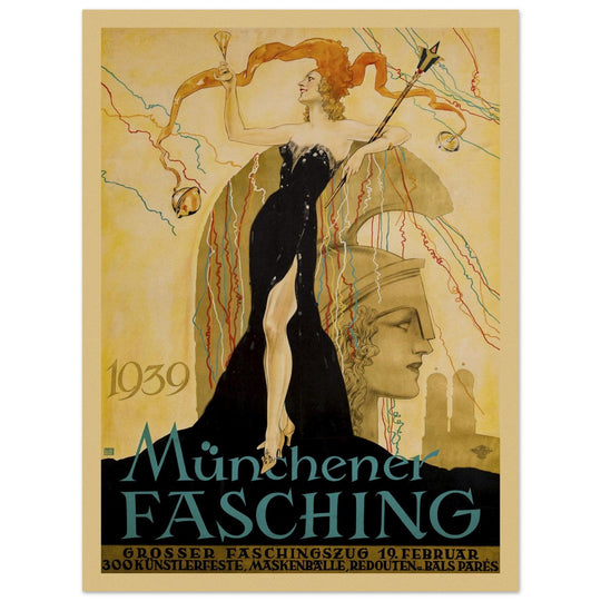 Münchner Fashing 1939 advertising poster  by Ludwig Lutz Ehrenberger. Munich Carnival print advertising 1939.