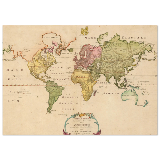 1783 Map of the world showing the distribution of mammals