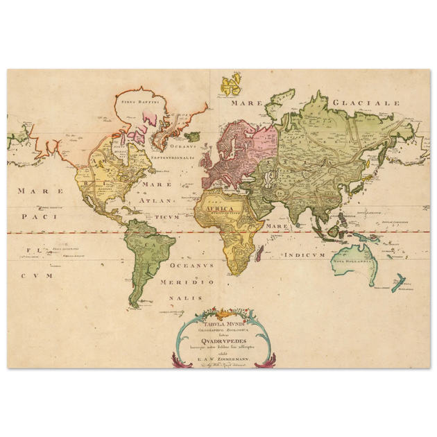 1783 Map of the world showing the distribution of mammals
