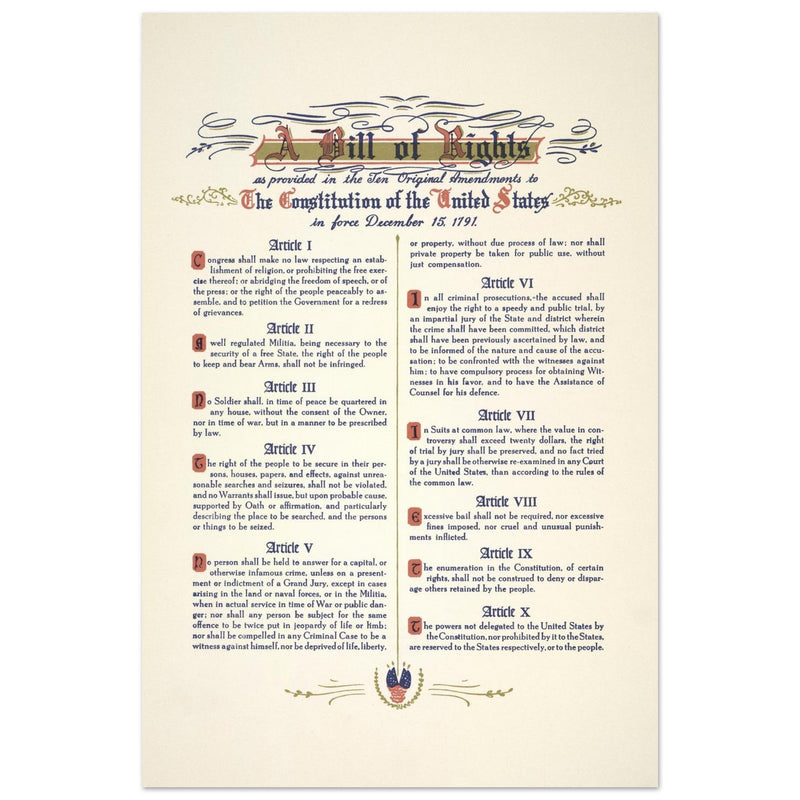 A Bill of Rights as provided in the ten original amendments to the constitution of the United States of America.