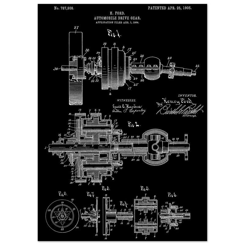 Automobile Drive Gear patent 787908 by Henry Ford. Vintage car