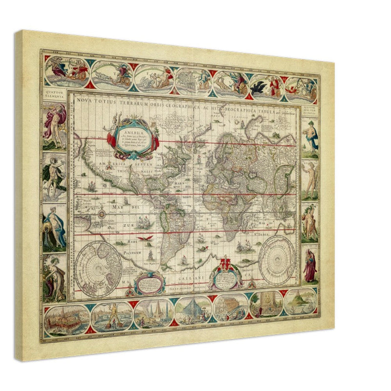 Ancient old world map 1638. Noua totius terrarum orbis geographica ac hydrographica tabula by Willem Janszoon Blaeu
