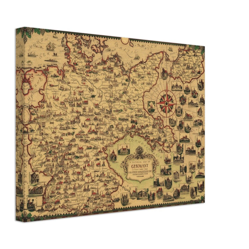 A Pictorial old ancient map of Germany by Ernest Dudley Chase.