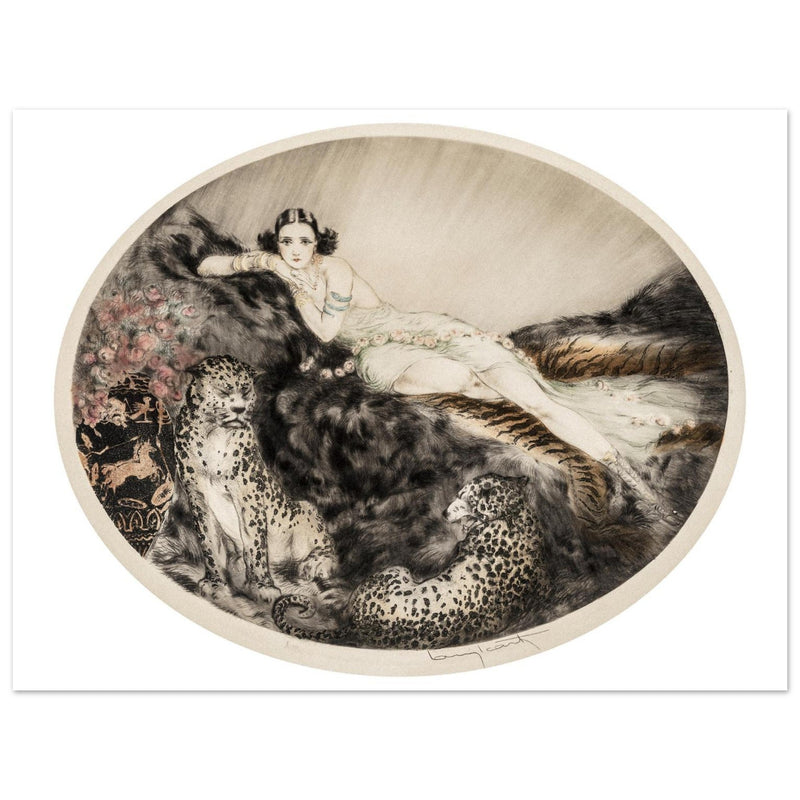 Louis Icart vintage illustration Thaïs   Lady with Leopards