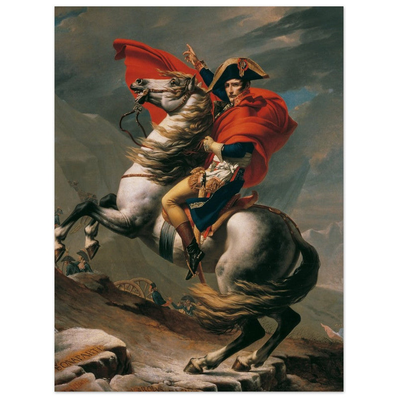 Napoleon at the Great St. Bernard painting by Jacques Louis David 1801.