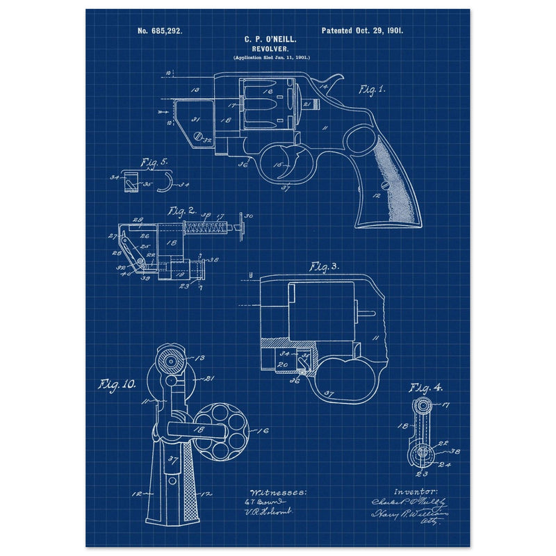 Vintage revolver patent by C P O'Neill.