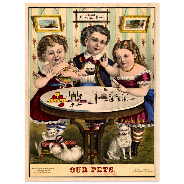 Our pets Three girls with their pets  vintage poster reproduction