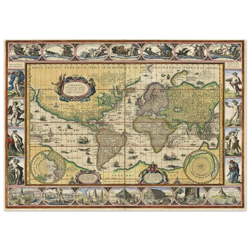 Old ancient map Nova Totius Terrarum Orbis Geographica ac Hydrographica Tabula by Willem Janszoon Blaeu .