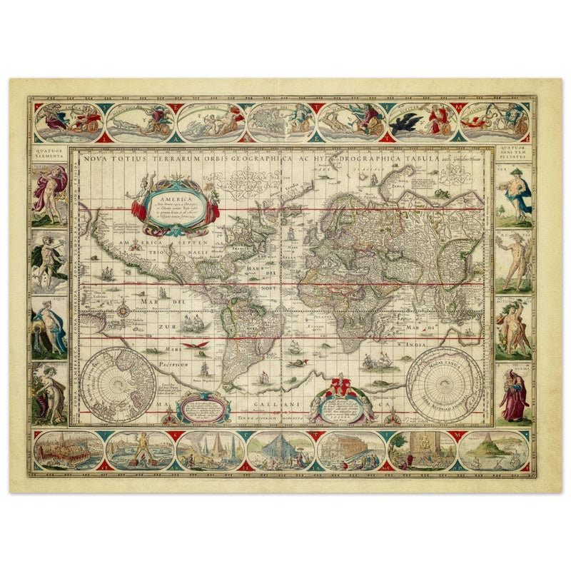 Ancient old world map 1638. Noua totius terrarum orbis geographica ac hydrographica tabula by Willem Janszoon Blaeu