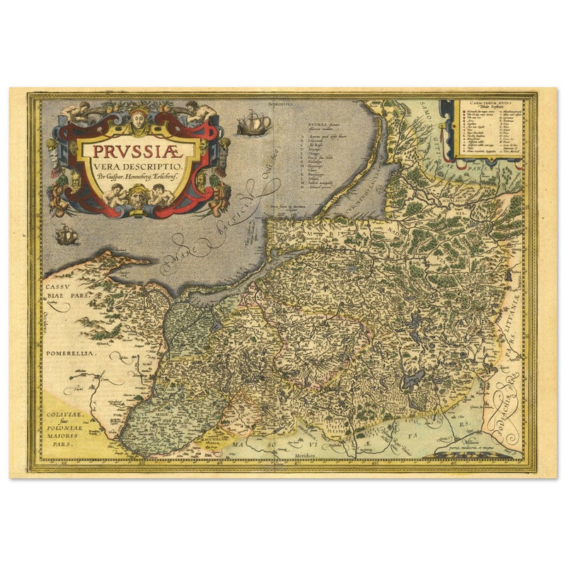 Ancient map of Prussia by Abraham Ortelius. Historic vintage map of 1570.